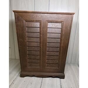 Vintage 1970s Faux Wood Trash Can Retro Bathroom Office Man Cave Bar Groovy